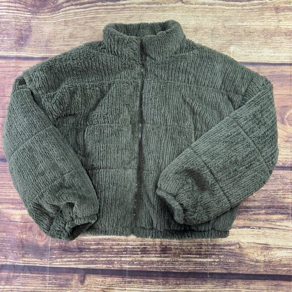 Women's Full Zip Sherpa Bomber Jacket - Wild Fable Green XL Y2K Look - Picture 2 of 12